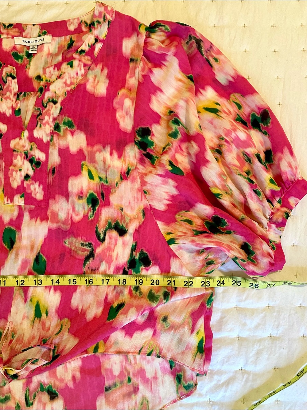 Rose & Olive Floral Puff Sleeve Tie Front Blouse XL - Like New - Picture 6 of 13